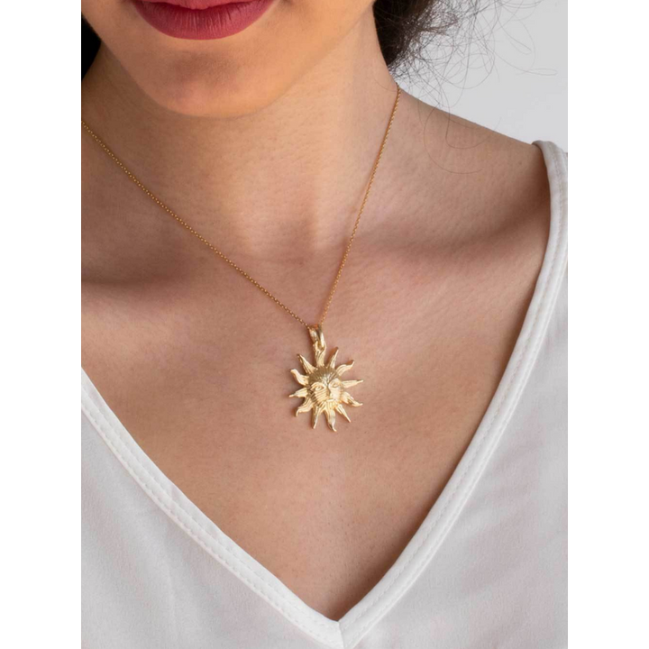 Yellow Gold Plated Sun With Face Pendant