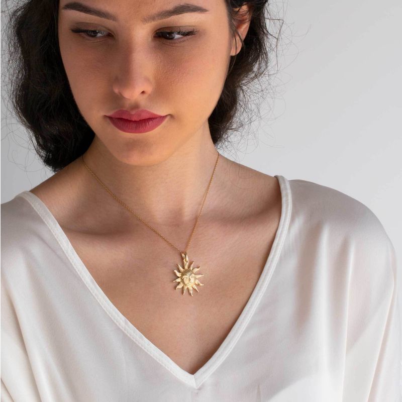 Yellow Gold Plated Sun With Face Pendant