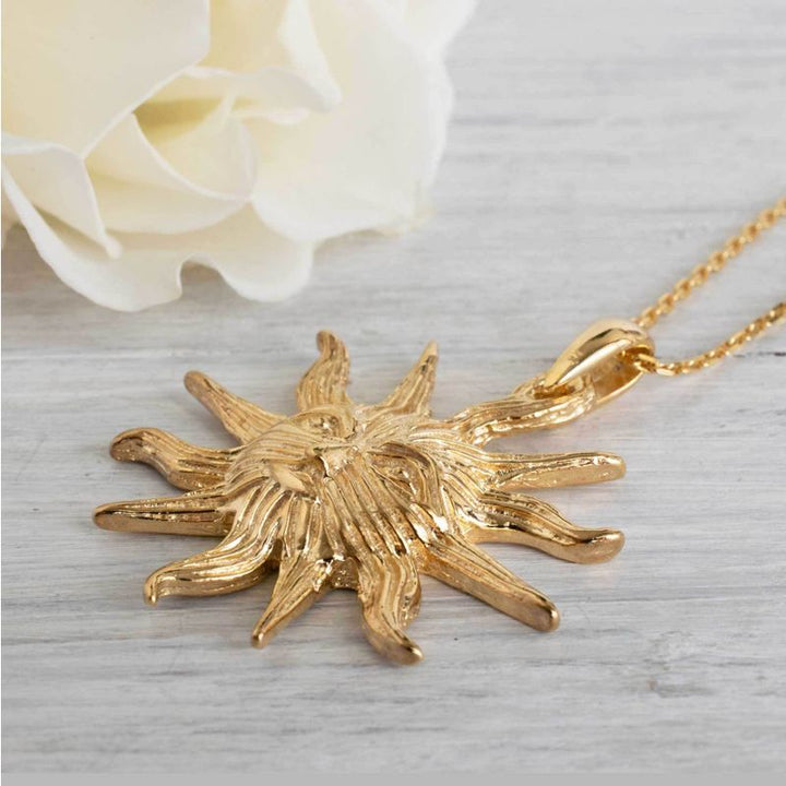 Yellow Gold Plated Sun With Face Pendant