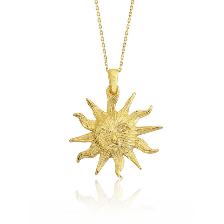 Yellow Gold Plated Sun With Face Pendant