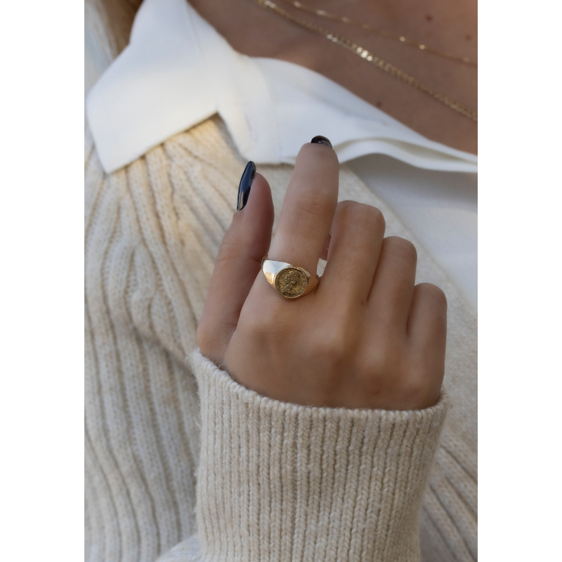 Silver & Gold Plated Round seal ring - little figure