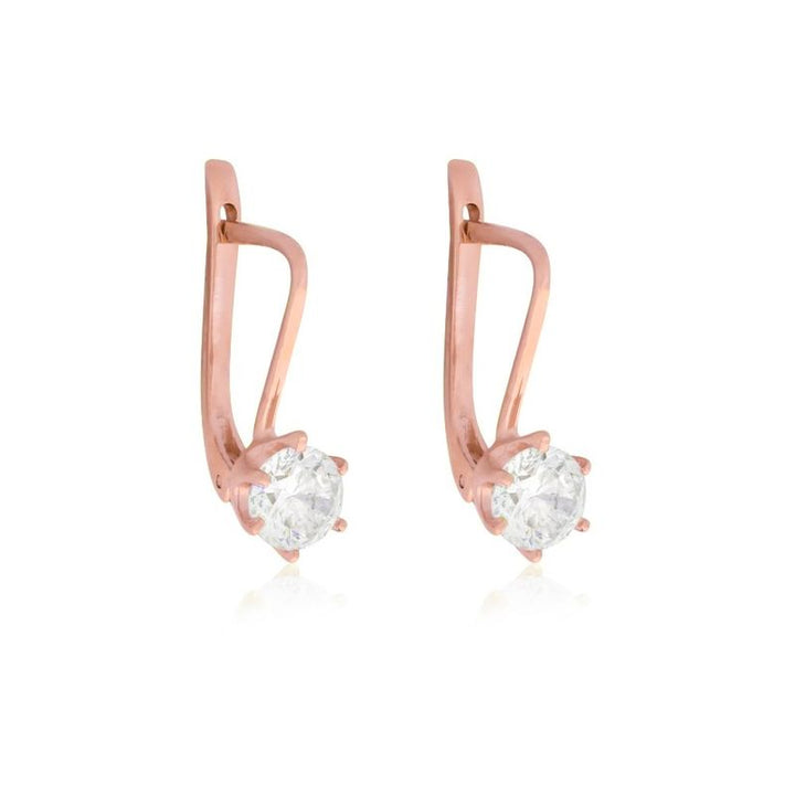 14K Rose Gold Small White CZ Dangle Earrings