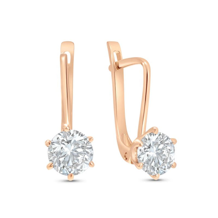 14K Rose Gold Small White CZ Dangle Earrings