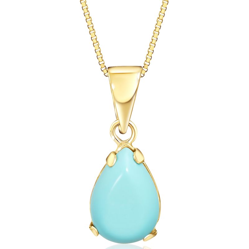 14K Yellow Gold Teardrop Turquoise Vencie Chain 7X10mm Pendant