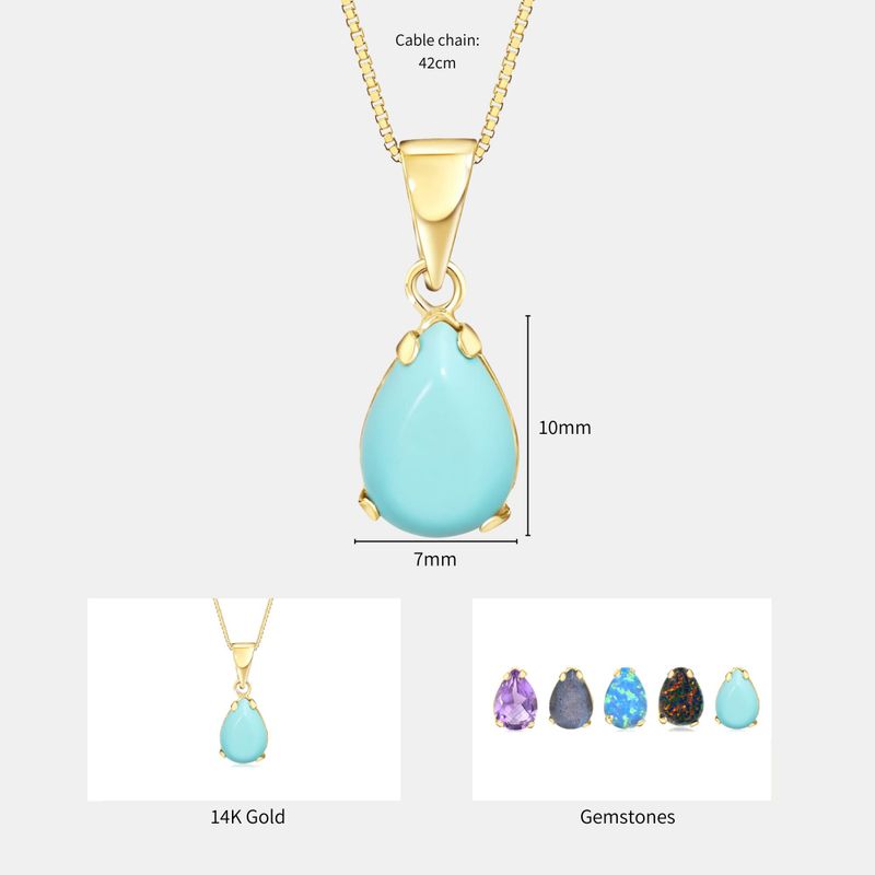 14K Yellow Gold Teardrop Turquoise Vencie Chain 7X10mm Pendant