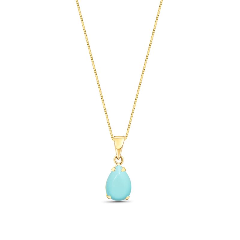 14K Yellow Gold Teardrop Turquoise Vencie Chain 7X10mm Pendant