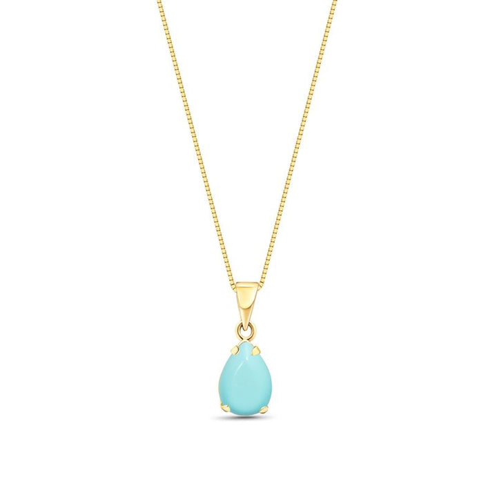 14K Yellow Gold Teardrop Turquoise Vencie Chain 7X10mm Pendant