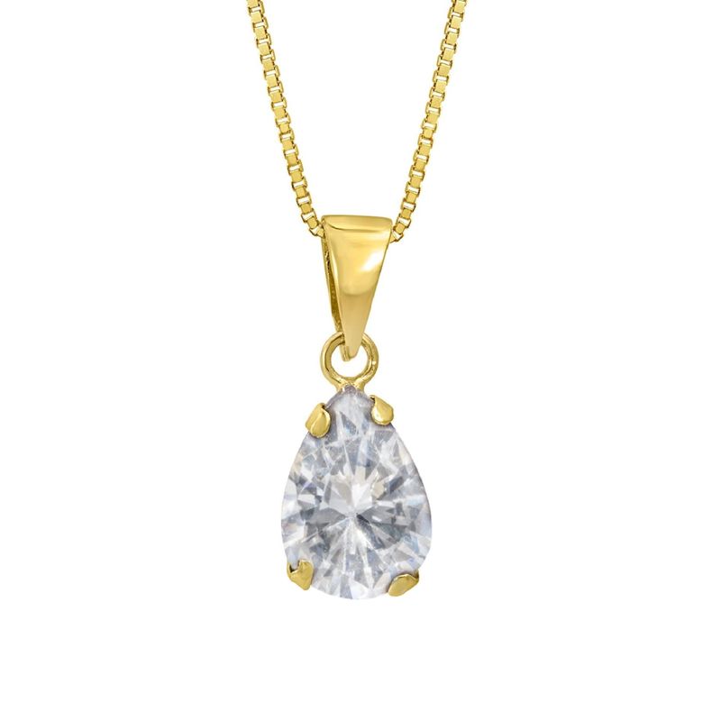 14K Yellow Gold Teardrop White CZ Vencie Chain 7X10mm Pendant