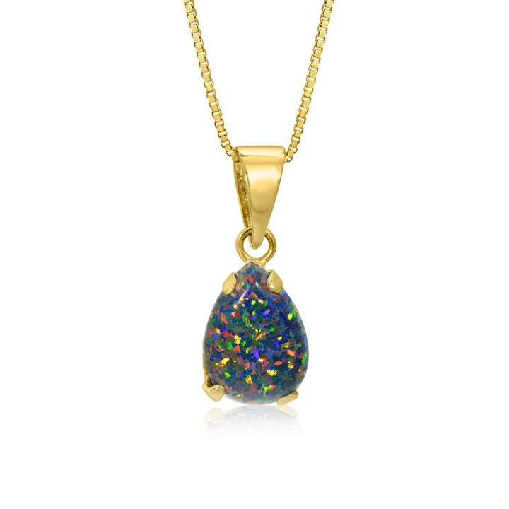 14K Yellow Gold Teardrop Black Opal Vencie Chain 7X10mm Pendant