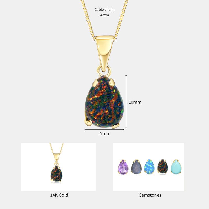 14K Yellow Gold Teardrop Black Opal Vencie Chain 7X10mm Pendant