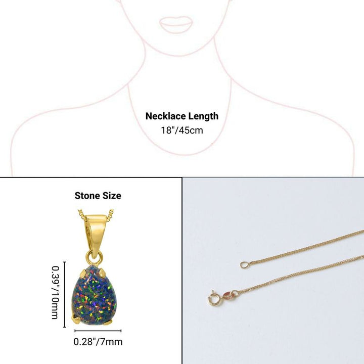 14K Yellow Gold Teardrop Black Opal Vencie Chain 7X10mm Pendant