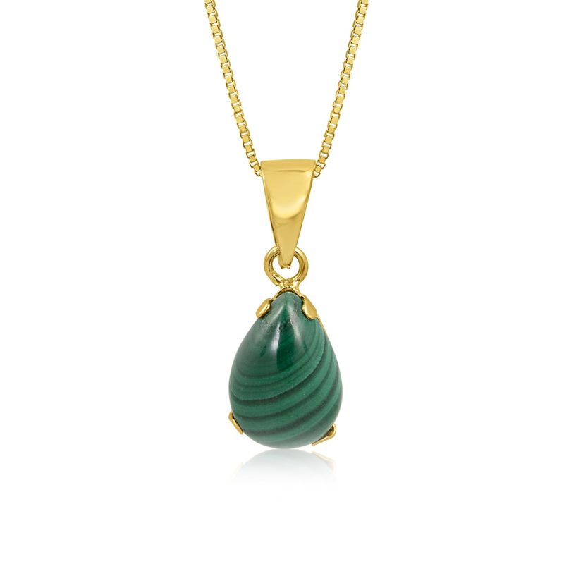 14K Yellow Gold Teardrop Malachite Vencie Chain 7X10mm Pendant