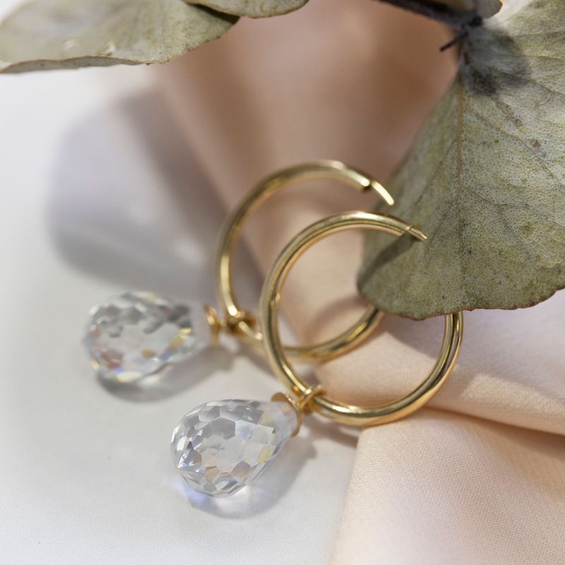 14K Gold Hoop Earrings With Gemstone 18mm