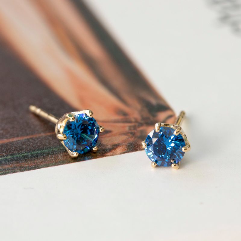 Blue CZ 14K Gold Plated Studs - 7mm Dec Birthstone Earrings