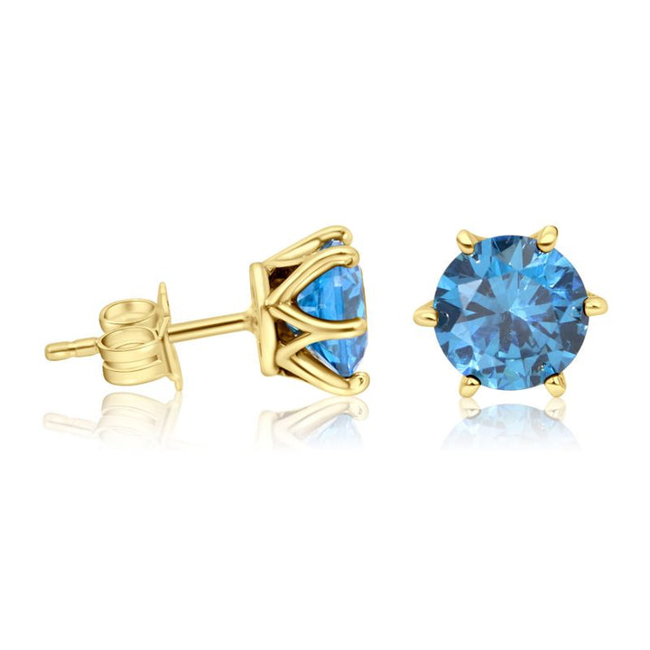 Blue CZ 14K Gold Plated Studs - 7mm Dec Birthstone Earrings