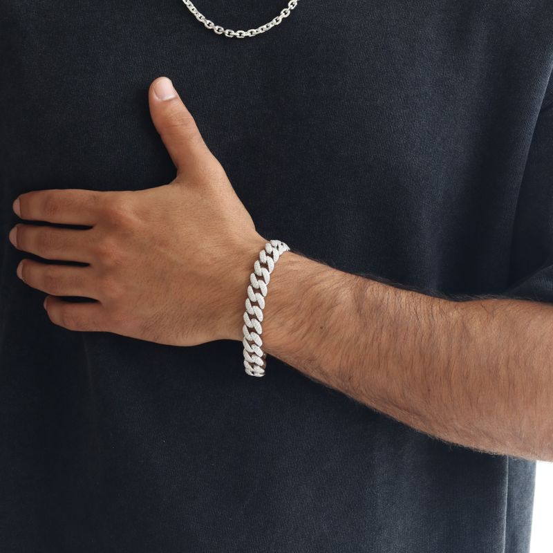 Silver Links Bracelet with White Zirconia and Rectangular White Zirconia