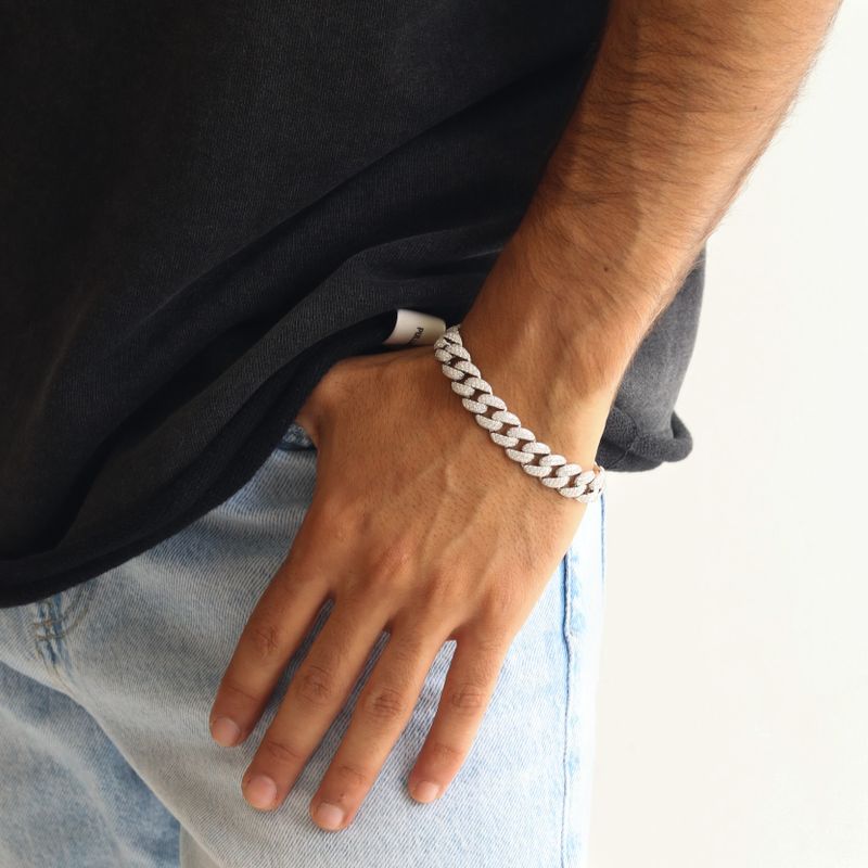 Silver Links Bracelet with White Zirconia and Rectangular White Zirconia