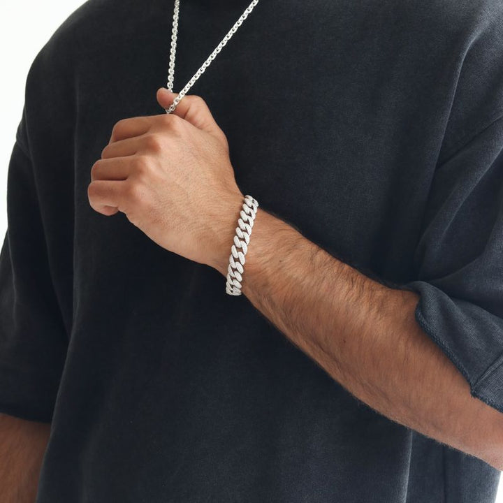 Silver Links Bracelet with White Zirconia and Rectangular White Zirconia