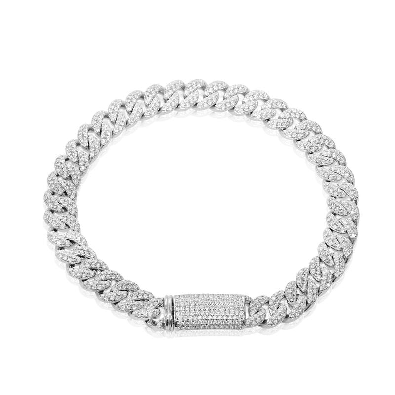 Silver Links Bracelet with White Zirconia and Rectangular White Zirconia