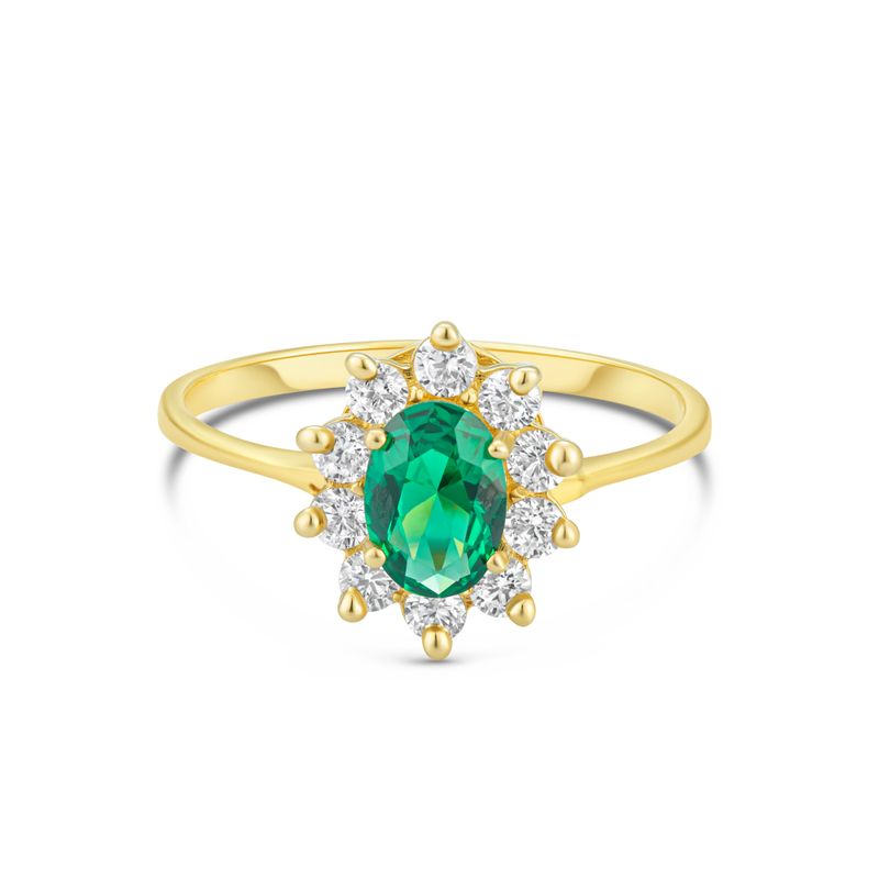 14K Yellow Gold Oval Green Cz