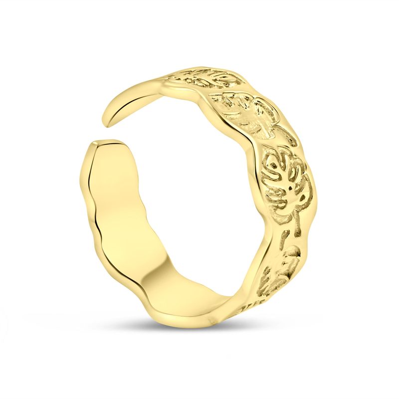 14K Gold Plated Leaf Ring - 925 Silver, Adjustable, Handmade