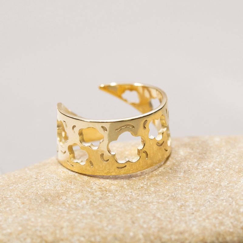 14K Gold Plated Flower Ring - Adjustable 925 Silver, Gemstone, Women's Jewelry