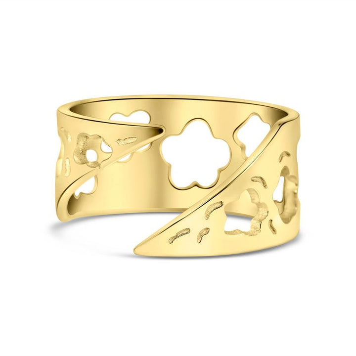 14K Gold Plated Flower Ring - Adjustable 925 Silver, Gemstone, Women's Jewelry