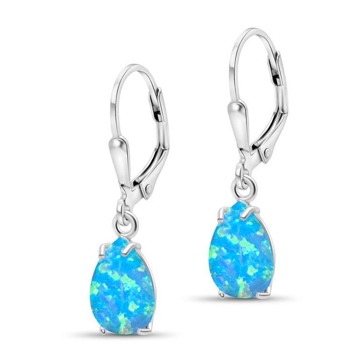 925 Silver Blue Opal Drop Earrings - October Birthstone, 7x10mm