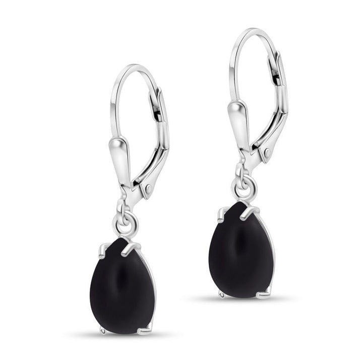 925 Silver Onyx Leverback Earrings - July Birthstone, 7x10mm Teardrop