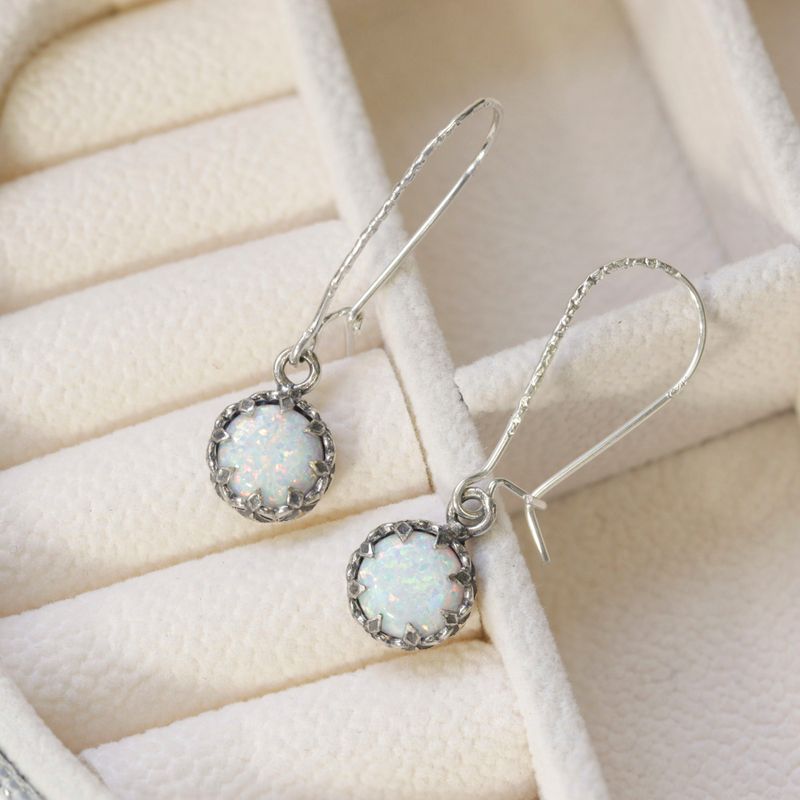 925 Silver Opal Dangle Earrings - 8mm Vintage Style Gift