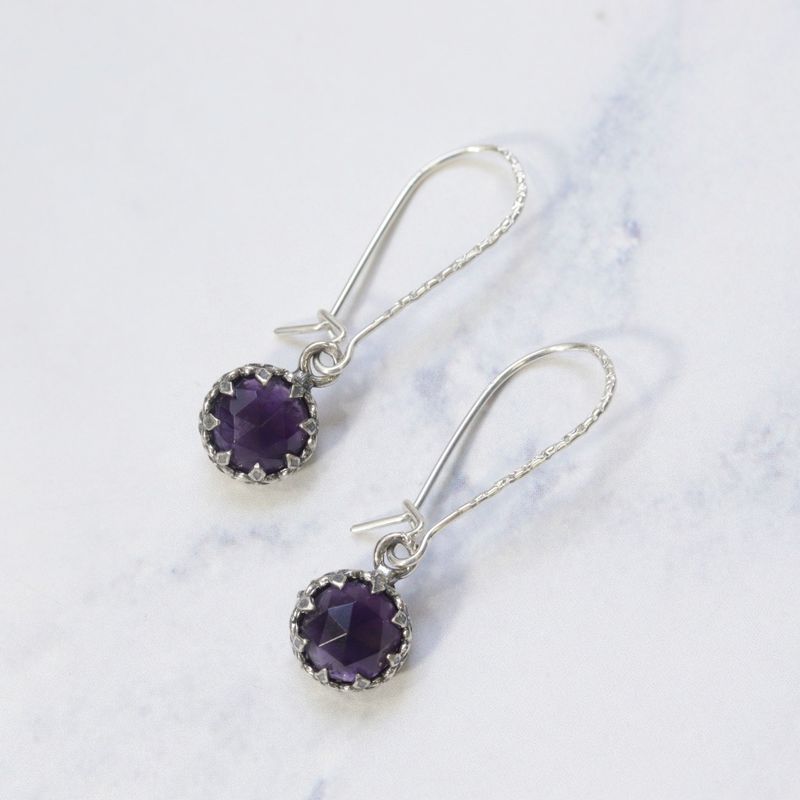 925 Silver Amethyst Drop Earrings - 8mm Vintage Style Gift