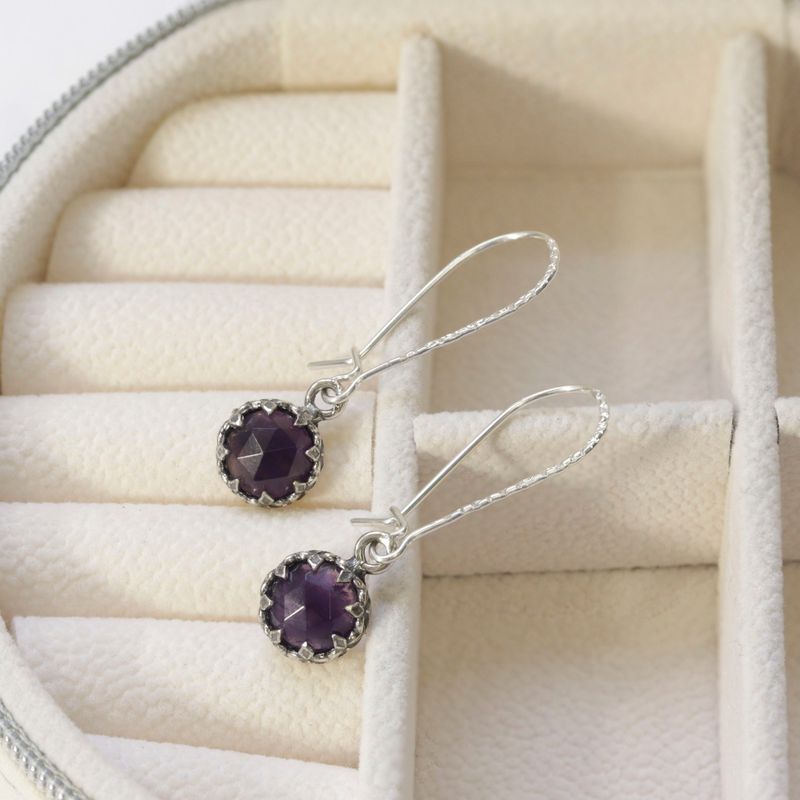 925 Silver Amethyst Drop Earrings - 8mm Vintage Style Gift