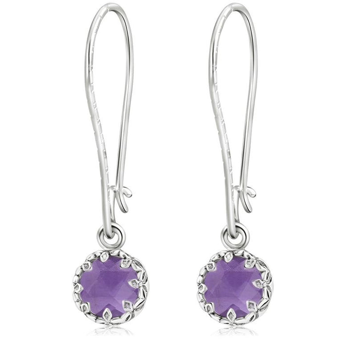 925 Silver Amethyst Drop Earrings - 8mm Vintage Style Gift