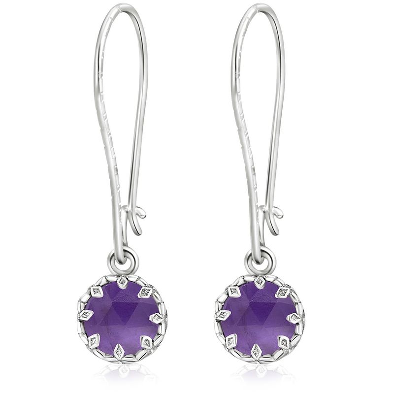 925 Silver Amethyst Drop Earrings - 8mm Vintage Style Gift