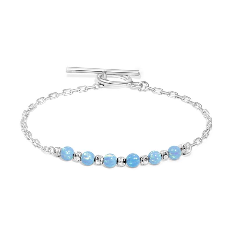 Silver Bracelet with Silver Separator Beads and Blue Opal Beads