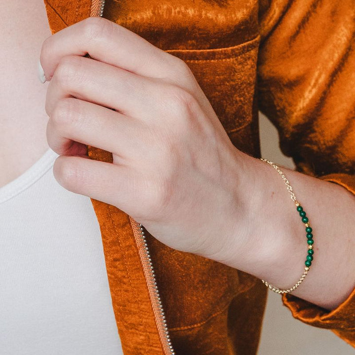 14K Gold Bracelet with Malachite Beads