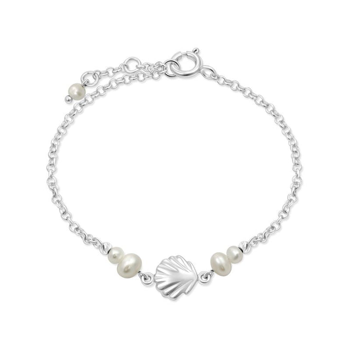 Silver Seashell Beaded Bracelet with White Pearls