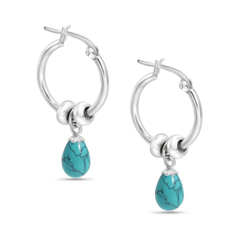 Silver Hoop Earrings with Turquoise Pear Cut