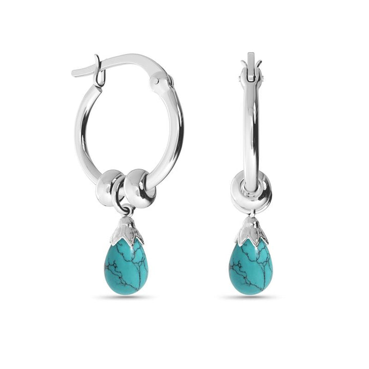 Silver Hoop Earrings with Turquoise Pear Cut