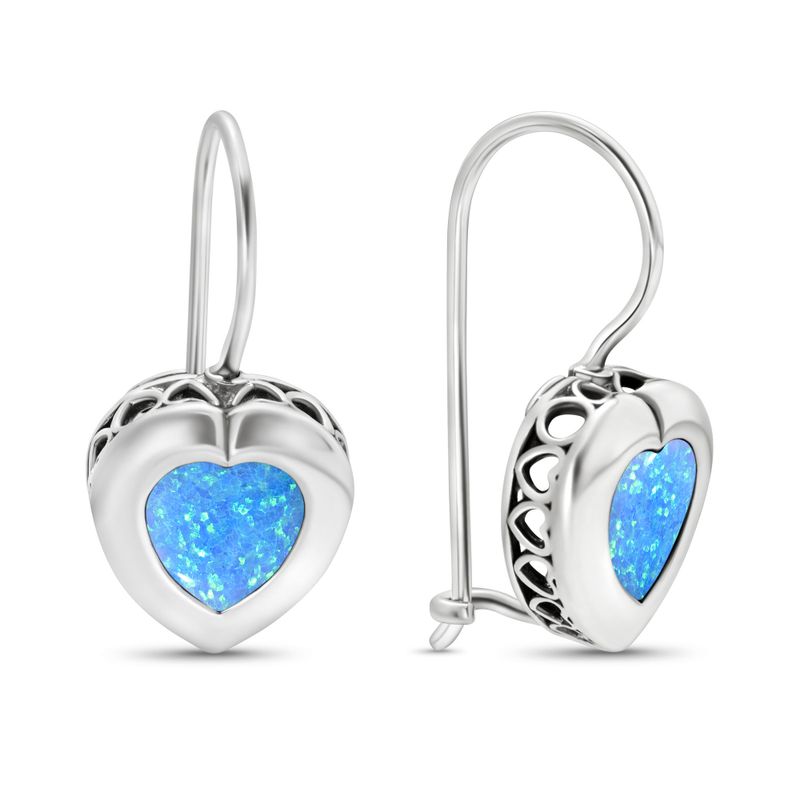 Silver Drop Earrings with 7-Facet Blue Opal Heart