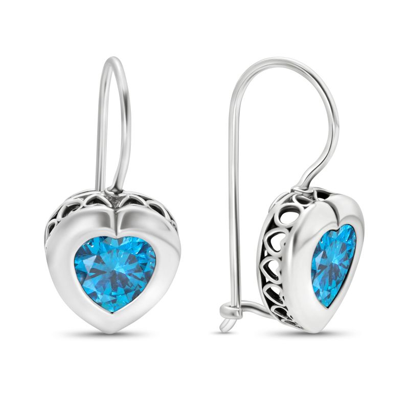 Silver Drop Earrings with 7-Facet Light Blue Zirconia Heart