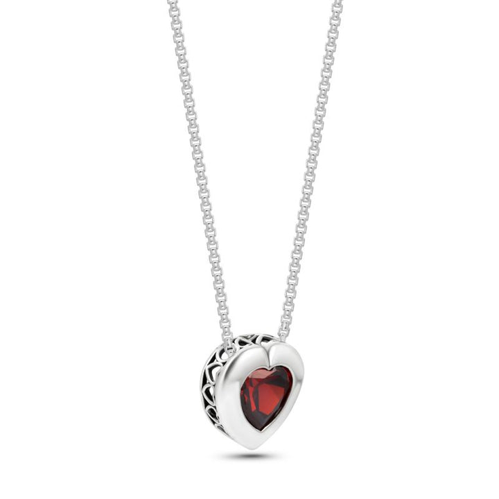 Silver Pendant with 7-Facet Red Zirconia Heart