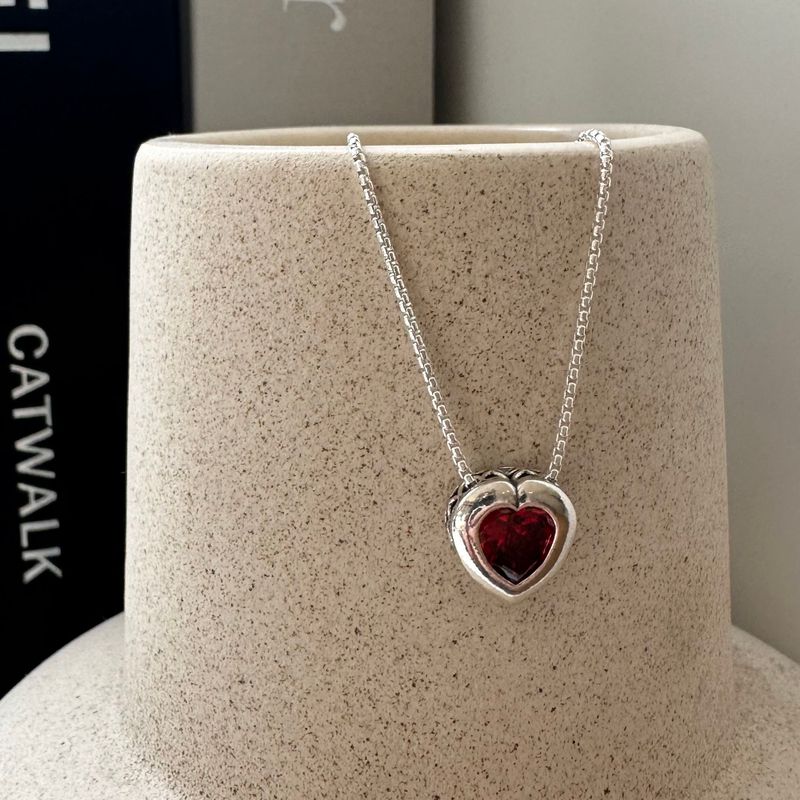 Silver Pendant with 7-Facet Red Zirconia Heart