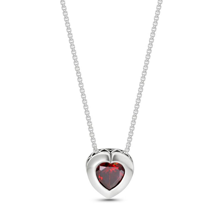 Silver Pendant with 7-Facet Red Zirconia Heart