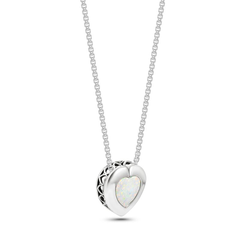 Silver Pendant with 7-Facet White Opal Heart