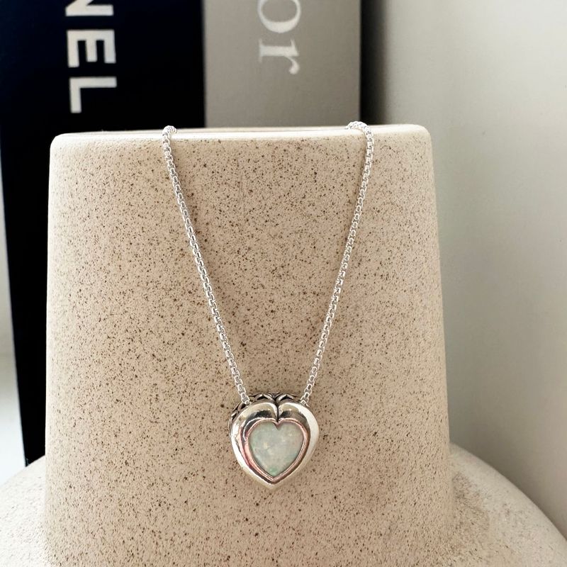 Silver Pendant with 7-Facet White Opal Heart