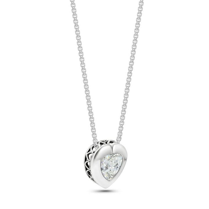 Silver Pendant with 7-Facet White Zirconia Heart