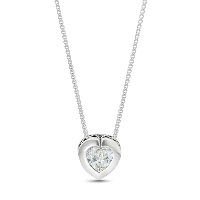 Silver Pendant with 7-Facet White Zirconia Heart