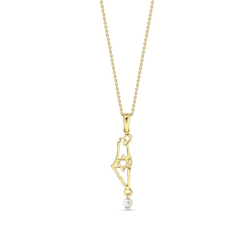 Gold-Plated Israel Pendant with Star of David and White Pearl Bead