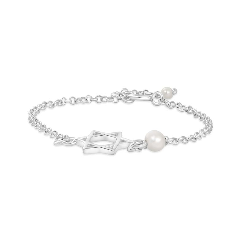 David Star Pearls Beads Silver Bracelets